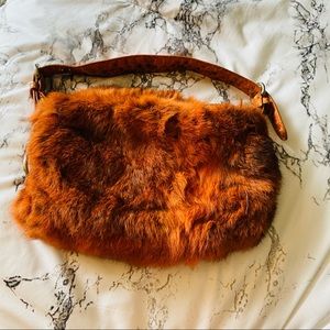 Real Fur Orange Shoulder Bag With Attached Coinbag